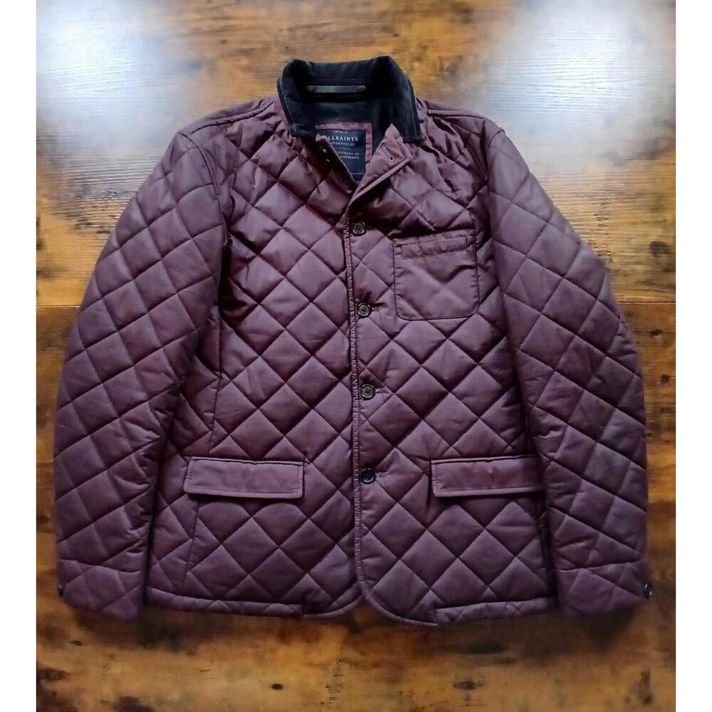 Mens All Saints Warrant Jacket Burgandy Waxed Size Large